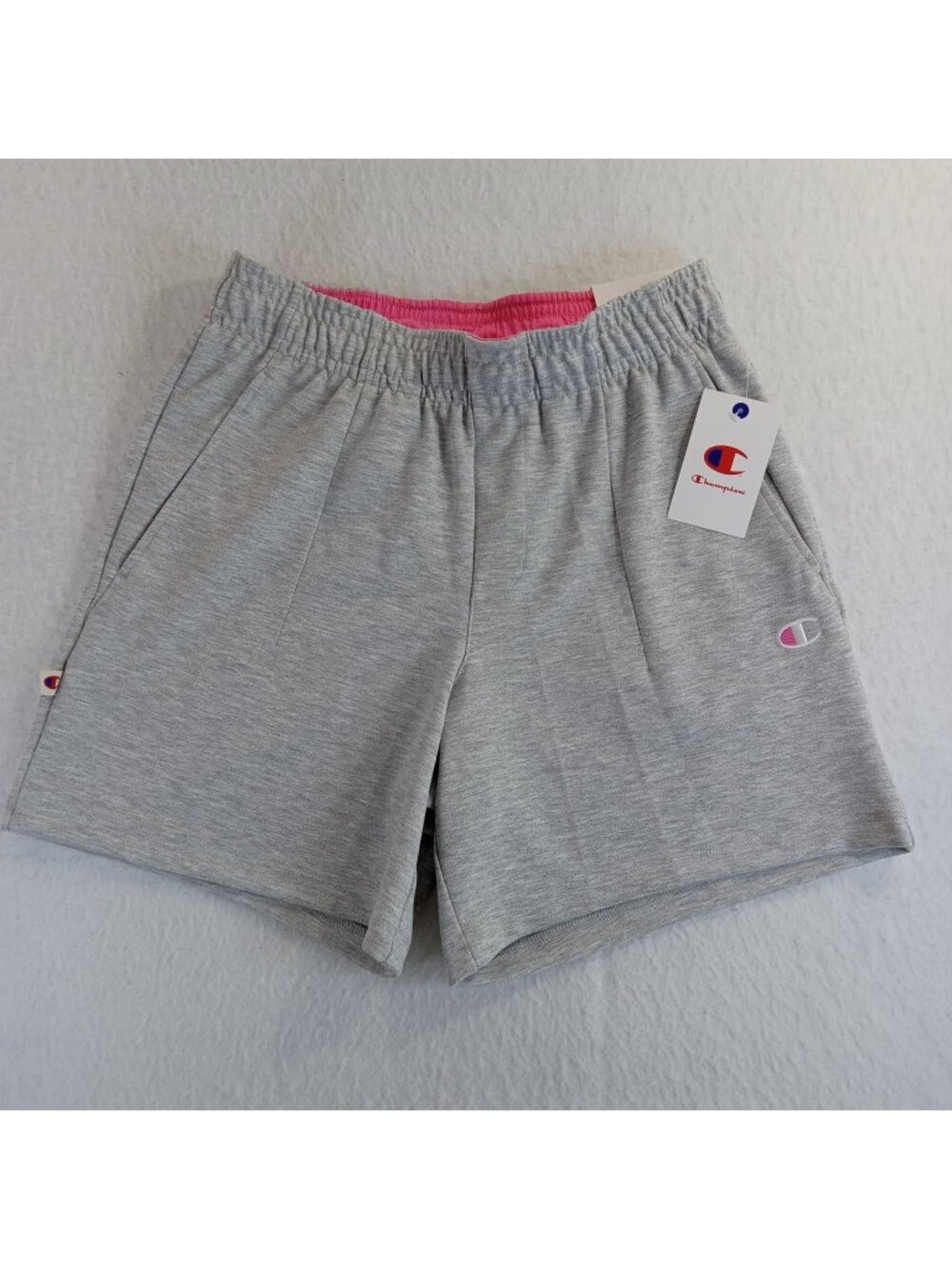Champion Women's Club Sport 7" Inseam Shorts Oxford Grey Heather Pink Size S NWT